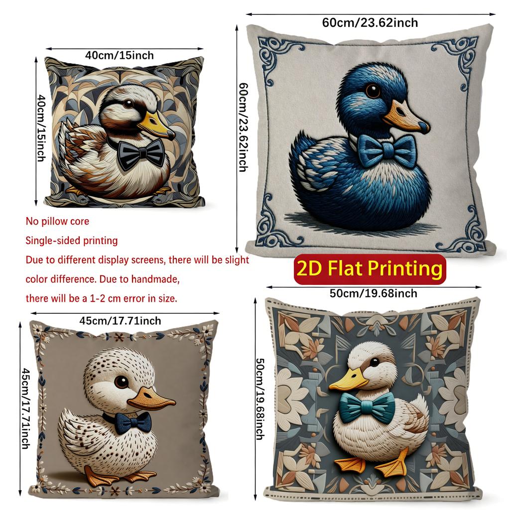 2D Adorable Bow-Tied Duck-Patterned Cushion Covers Pattern Cushion Cover Suitable For Sofa Bedroom Car Pillow Cover