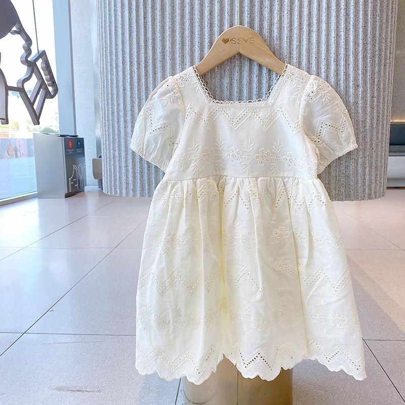Girls Summer Lace Trim Short Sleeve Princess Dress Cute Children Casual Party Wear Clothing For Kids Toddler Baby Girl Outfit