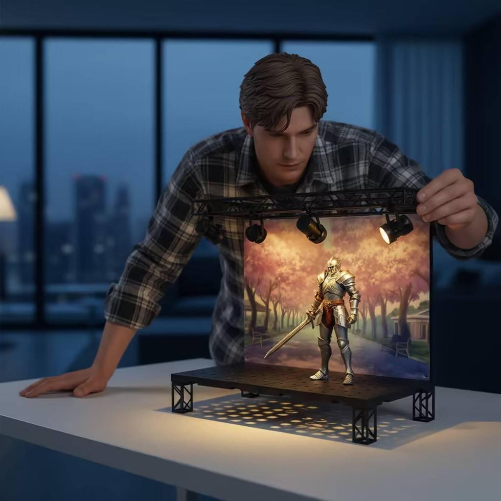 Display Stage with Lights DioramaStyle Figure Modular for Collectors, Photographers,