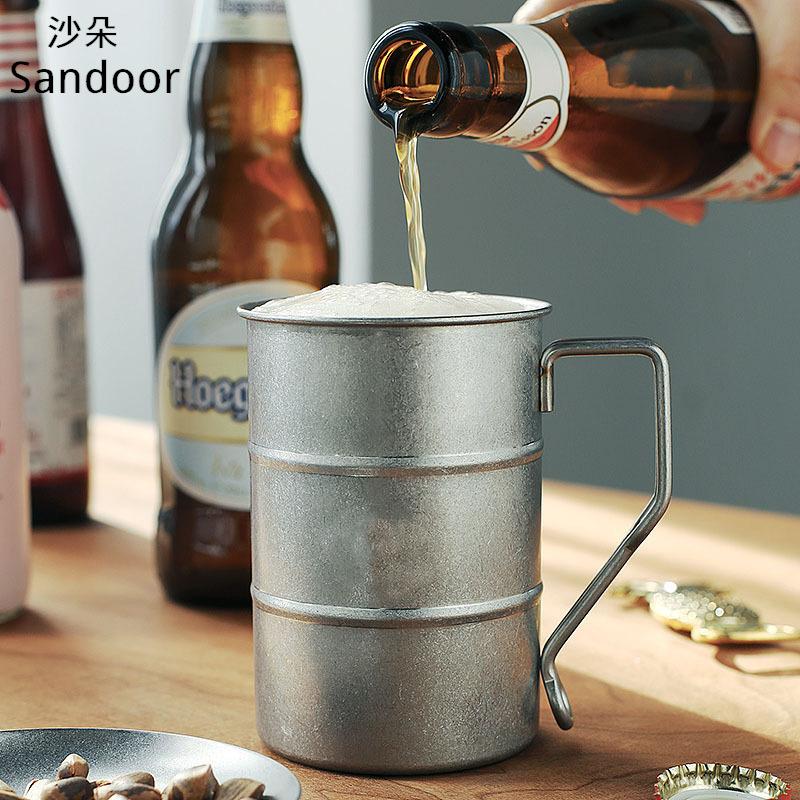 Stainless Steel Outdoor Camping Mug Portable Foldable Handle Retro Beer Cups Coffee Water Cup Picnic Travel Drinkware Tumbler