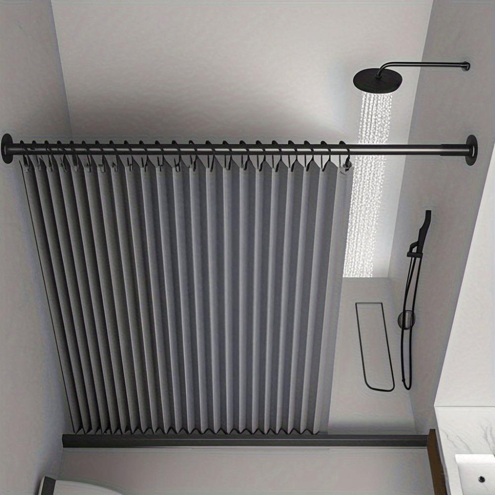 Gray Foldable High-Temperature Resistant Polyester Bathroom Partition Curtain with Hole Hook - Wave Style, Machine Washable,Bathroom Decor