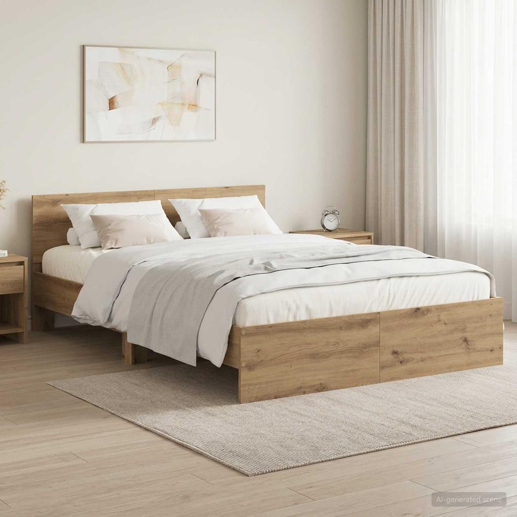 Bed Frame with Headboard Artisan Oak 160 X 200 Cm