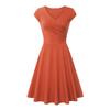 Fashion Women Solid Color V Neck Short Sleeve Plated Swing Party Banquet Dress