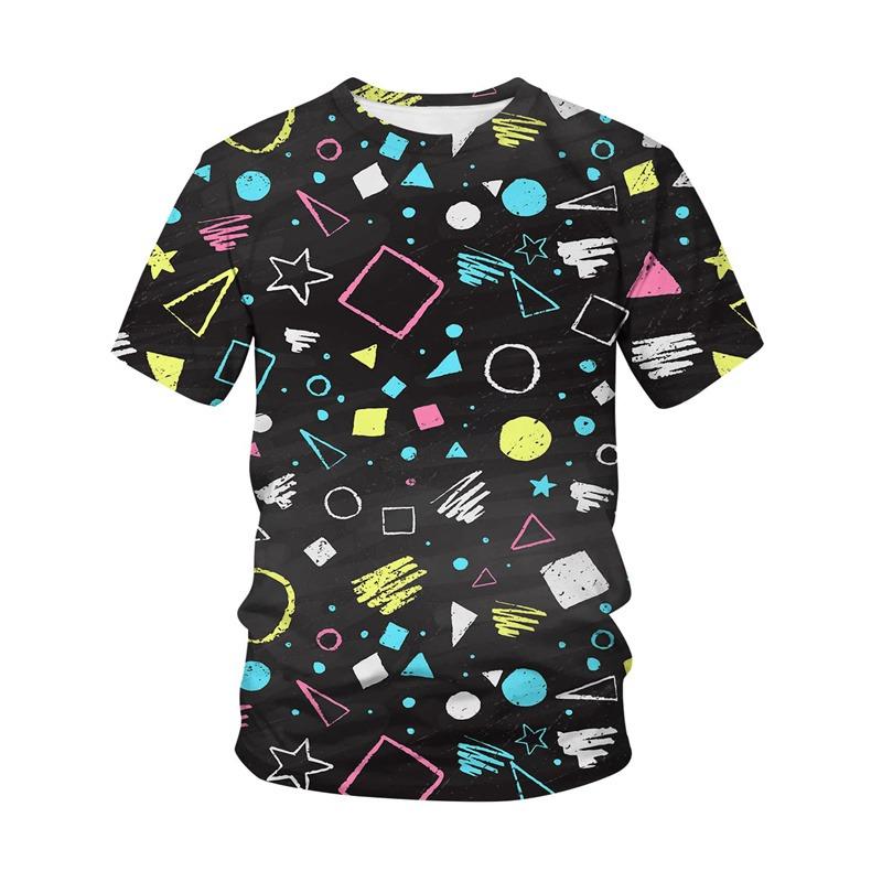 Summer Retro Men's T-Shirt with Geometric Patterns - Retro Hip-Hop Street Style Men's Trendy Personalized Short Sleeve Shirt