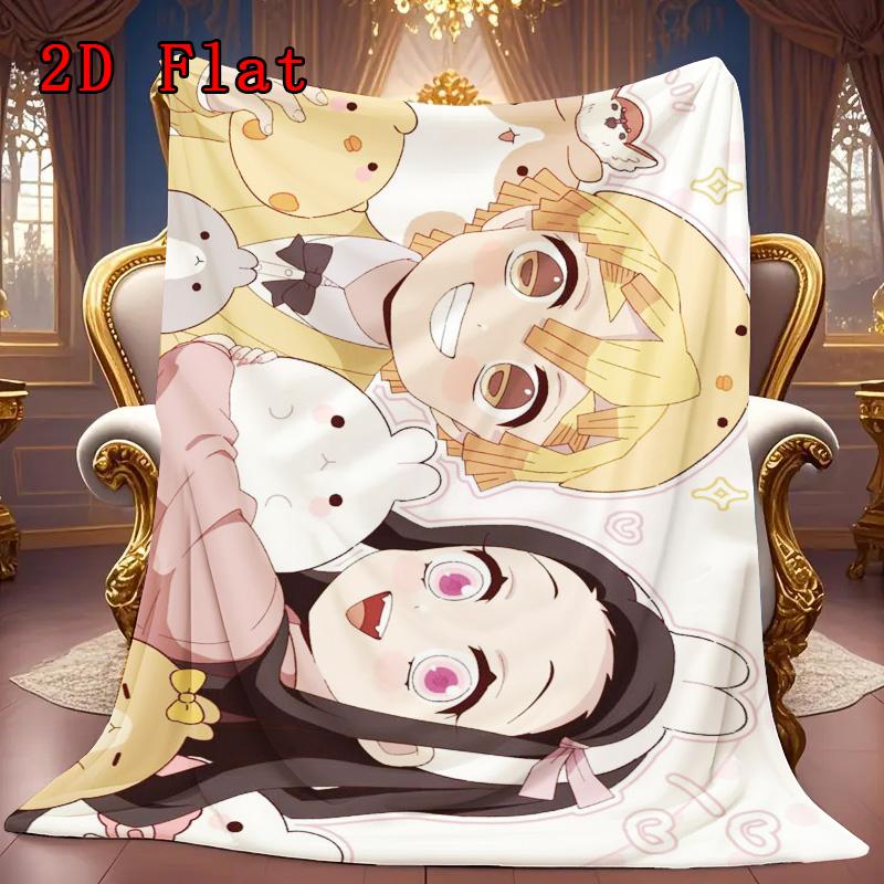 Cute Demon Slayer 2D Flat Pattern Flannel Blanket High quality All Seasons Warmth and Comfort Perfect for Christmas Gifts.MMT0918369