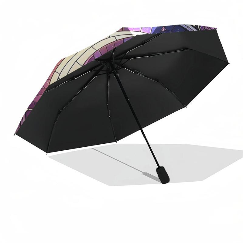 1pc Stained Glass Cat Moon Auto Open Close Umbrella, Portable Tri-Fold Design with 8-Bone Iron Frame, Outdoor for Fans, Travelers, Daily Use, Festive
