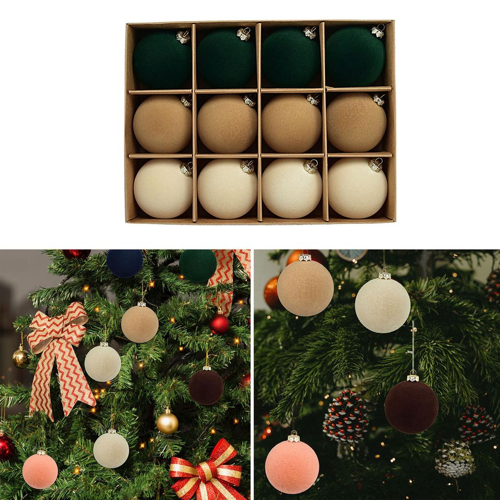 12Pcs Christmas Ball Ornament 6cm Multiple Colors Flocking Designs Decoration For Holiday Wreath Garland And Tree