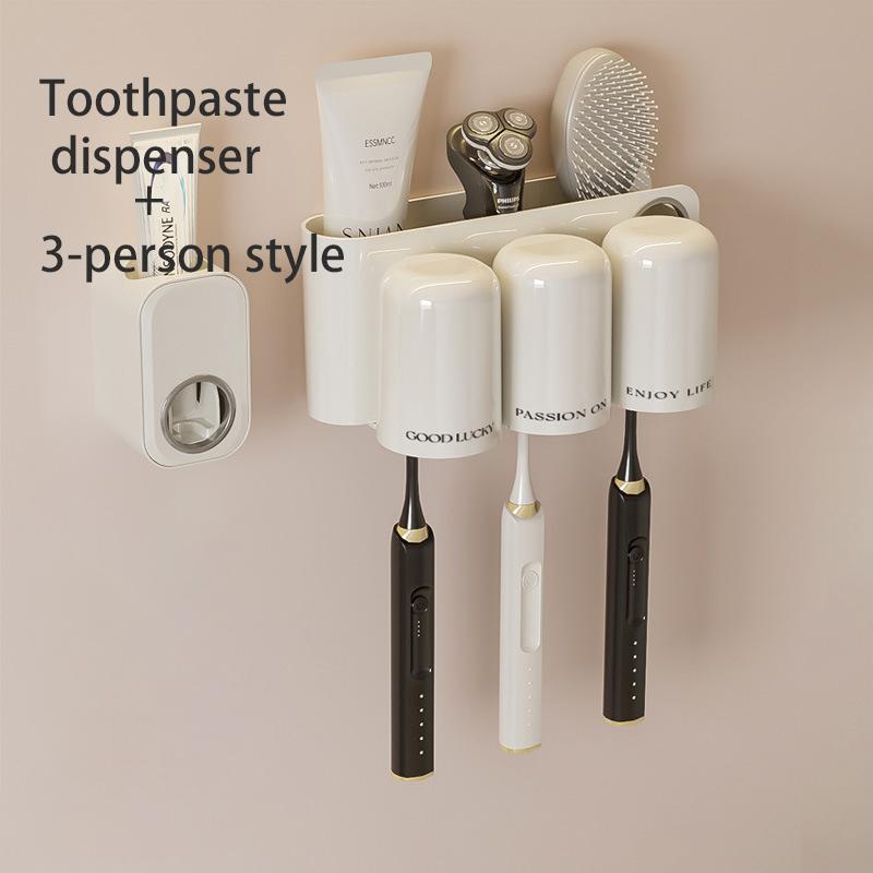 Toothbrush Toothpaste Storage Rack 4 Grid Multiple People No Punching Required Wall Mounted Family Gargle Cup Toilet Supplies