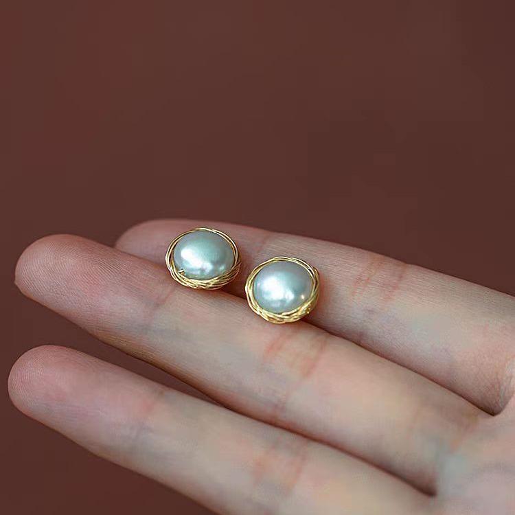 Vintage 6A Freshwater Pearl Stud Earrings - Elegant Light Luxury Gift for Women