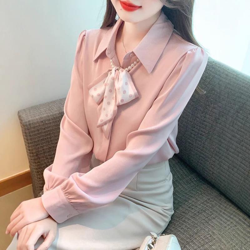 

Women s Western Style High-End Chiffon Bow Shirt, Spring 2025 Medium