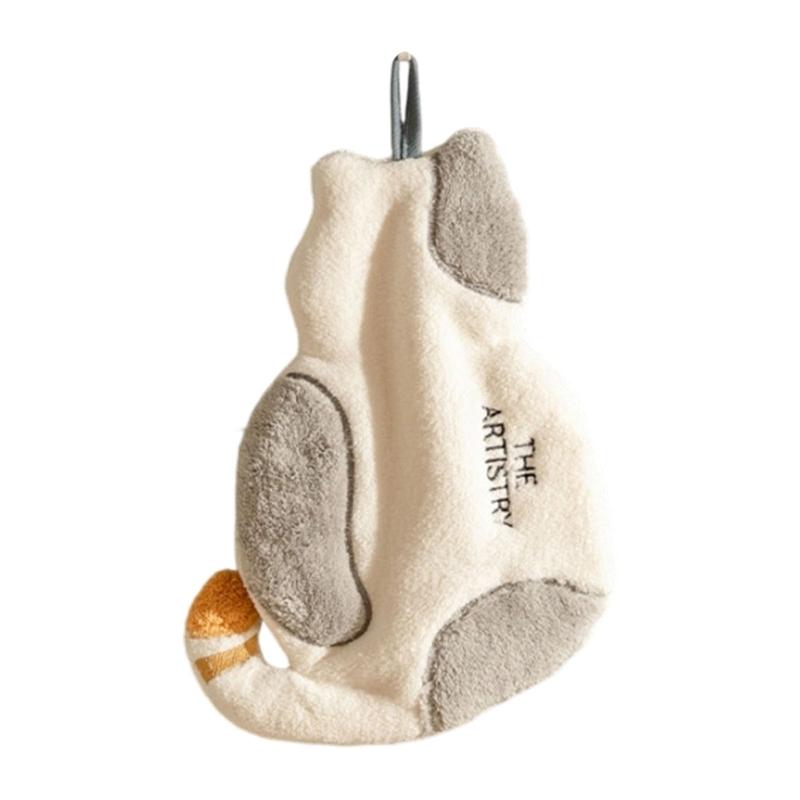 

Corals Fleece Towel with Cartoon Cats Motif Super Soft High Absorption Fast Drying Hanging Hand Towel for Kitchen Bathroom сірий колір