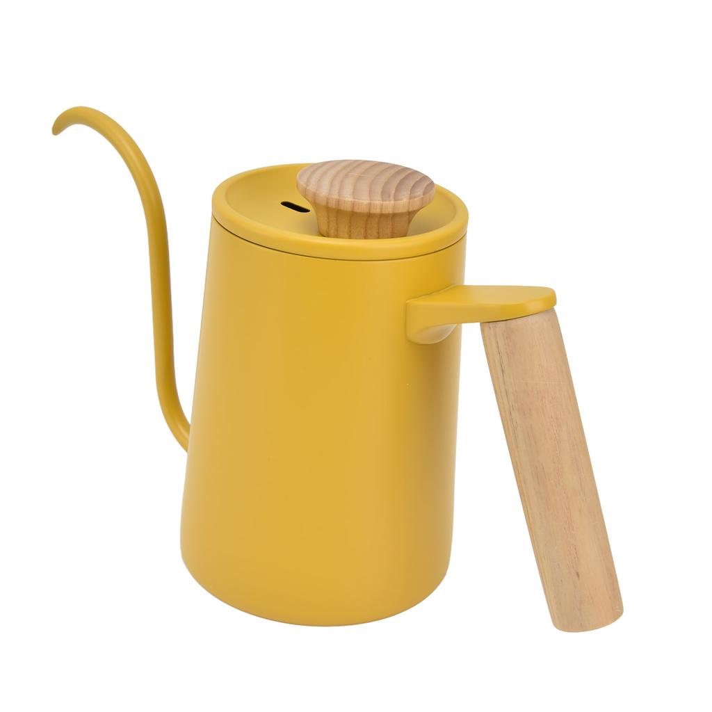 Dzbanek do kawy ze stali nierdzewnej z wylewką typu gęsia szyjka, czajnik do herbaty z długą wylewką, ręczny ekspres do kawy, żółty 600 ml