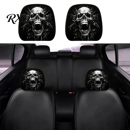 Soft Polyester Headrest Slipcovers 2Pcs Halloween Car Covers, Creepy Ghost Face Seat Washable Guards Protector, Breathable Auto Decor for SUV