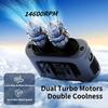 Socool 14500mAh Přenosný pasový ventilátor Dvojitý výstup vzduchu Turbo motory se čtyřmi klipy Nouzové světlo Power Banka pro venkovní použití