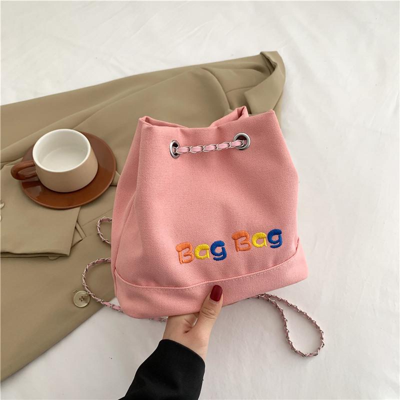Canvas Small Bag for Women New Fashionable Fashionable Chain Letters and Bucket Bag for Students Girl Crossbody Bag