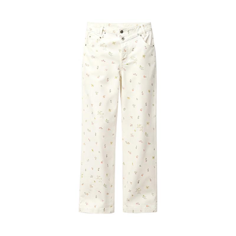 GREEN BELT Printed Loose Straight Denim Pants