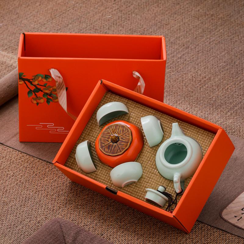 Wedding Red Festive Gifts, Tea Set Gift Box, Household Ceramics, a Pot of Four Cups, Birthday Gift Accompaniment