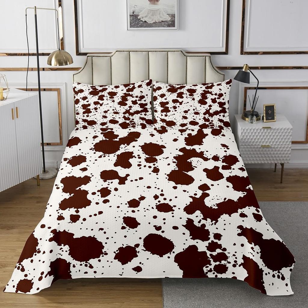 Cowhide Coverlet Set Farm Animal Fur Bedspread Queen/Full for Boy Girl Bedroom 2/3 Pcs Western Rustic Cowboy Farmhouse Quilt Set