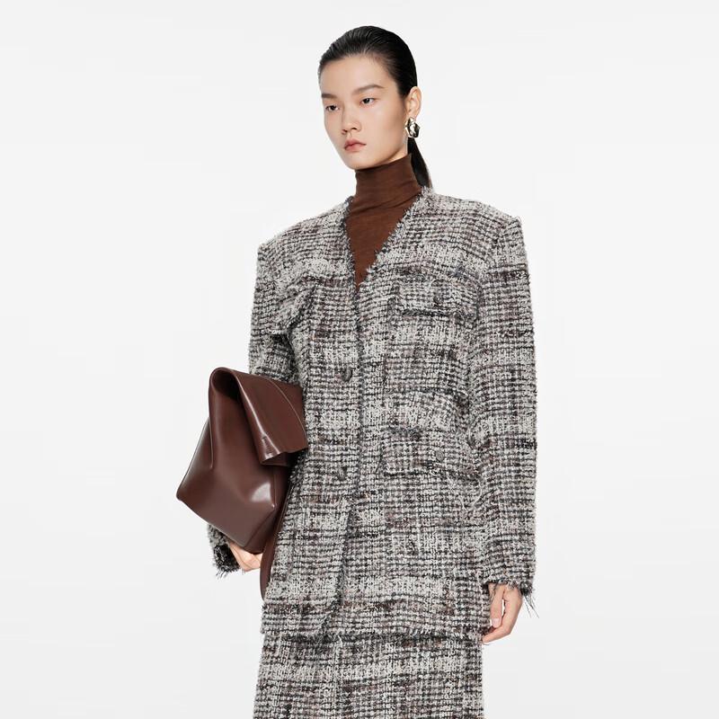 JNBY 2024 Winter Plaid Wool Blend Long-Sleeve Jacket