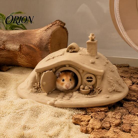 Hobbit House Ornament 3D Printed Fantasy for Small Pet Shelter, Realistic Texture Animals Hideout, Miniature Micro Landscape Halloween Home Decoration