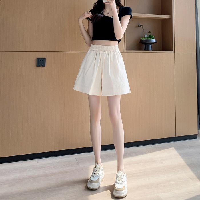 Plus Size Women s Elastic Waist Cropped Wide-Leg Shorts - Slimming Casual Summer Style 4XL бежевый