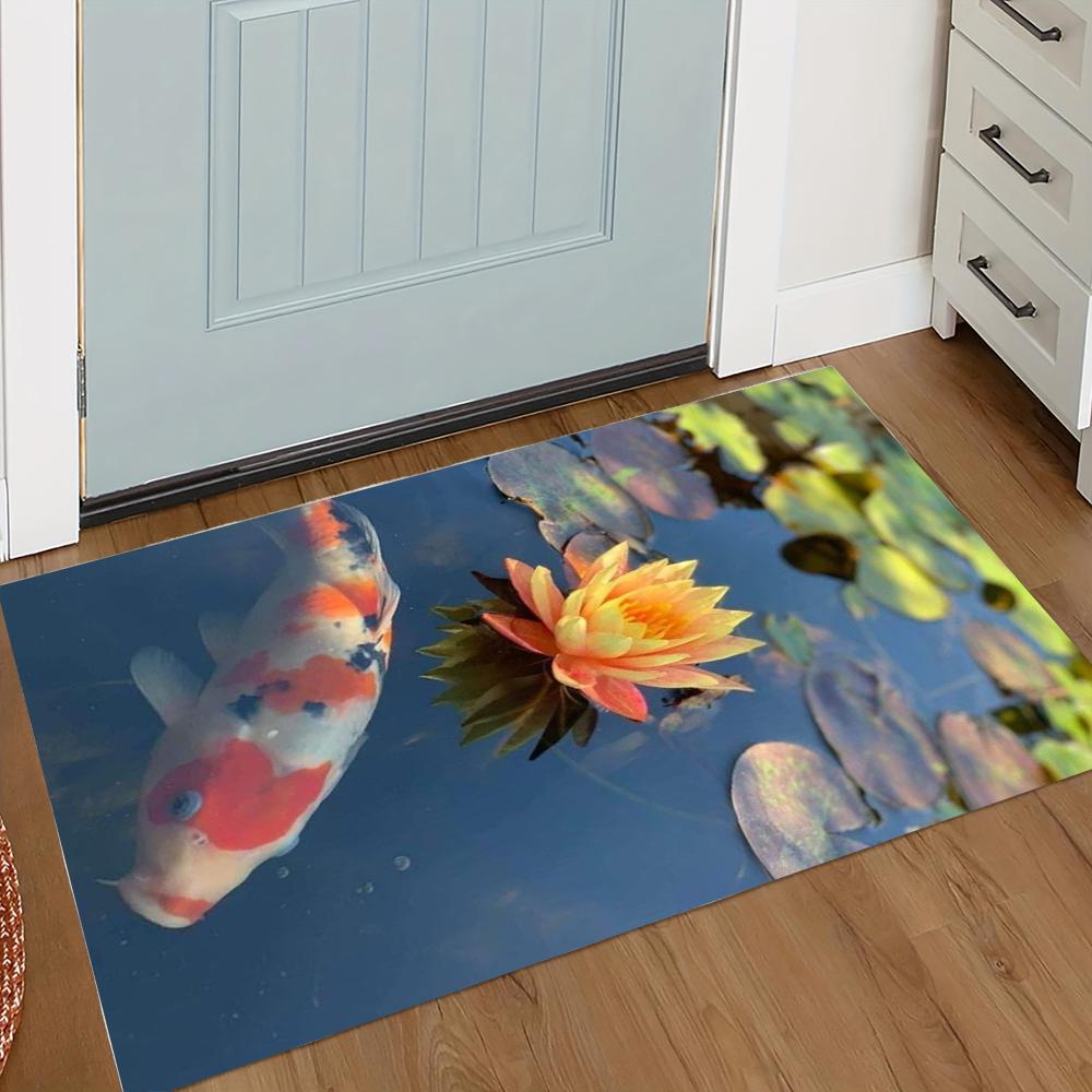 Koi-Fisch Seerose Teppich mit bunten Koi-Fischen Seerose Lotusblatt See Wasser Designs Matte für Schlafzimmer Heimdekoration