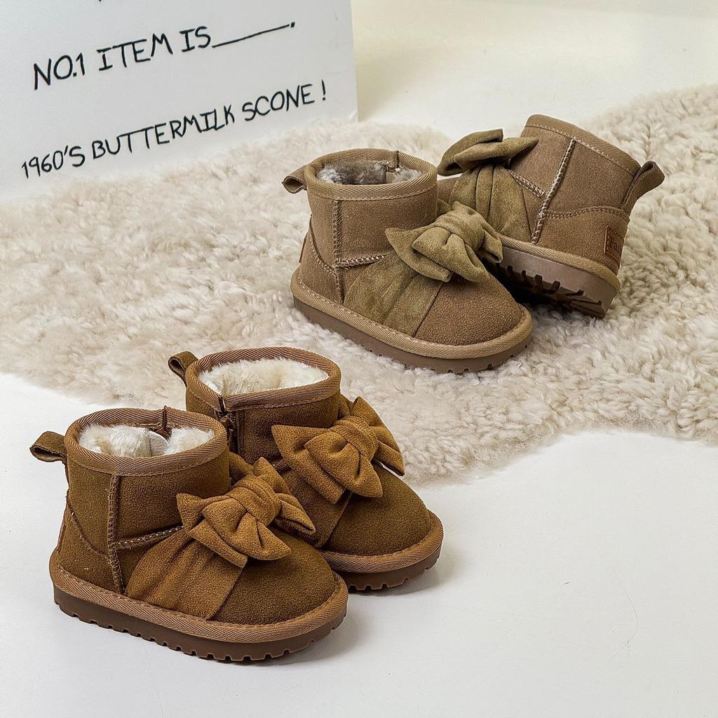Winter Korean Style Warm Cotton Boots Cute Bow Cotton Shoes Plus Velvet Thick Snow Boots