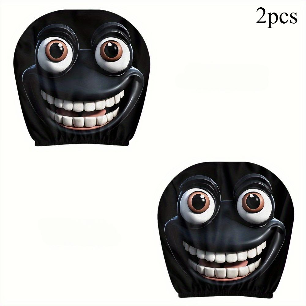 2pcs Fun Cartoon Face Car Headrest Covers Pillowcase Soft Comfortable Decorative Washable Polyester Seat Covers Car Accessories