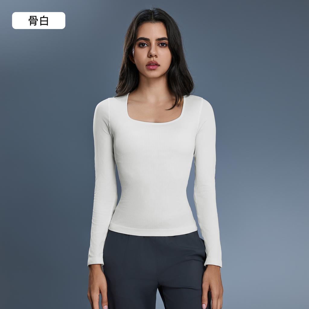 Seamless One-piece Woven Yoga Wear for Women, Versatile Slimming Base Shirt, Stretch Slim Fit Sports Long-sleeve Top for Women D11111