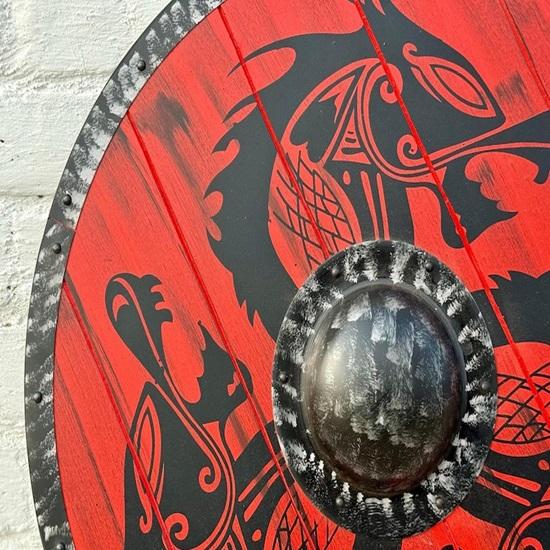 Viking Red Dragon Shield Handmade Wooden Norse LARP Cosplay Prop