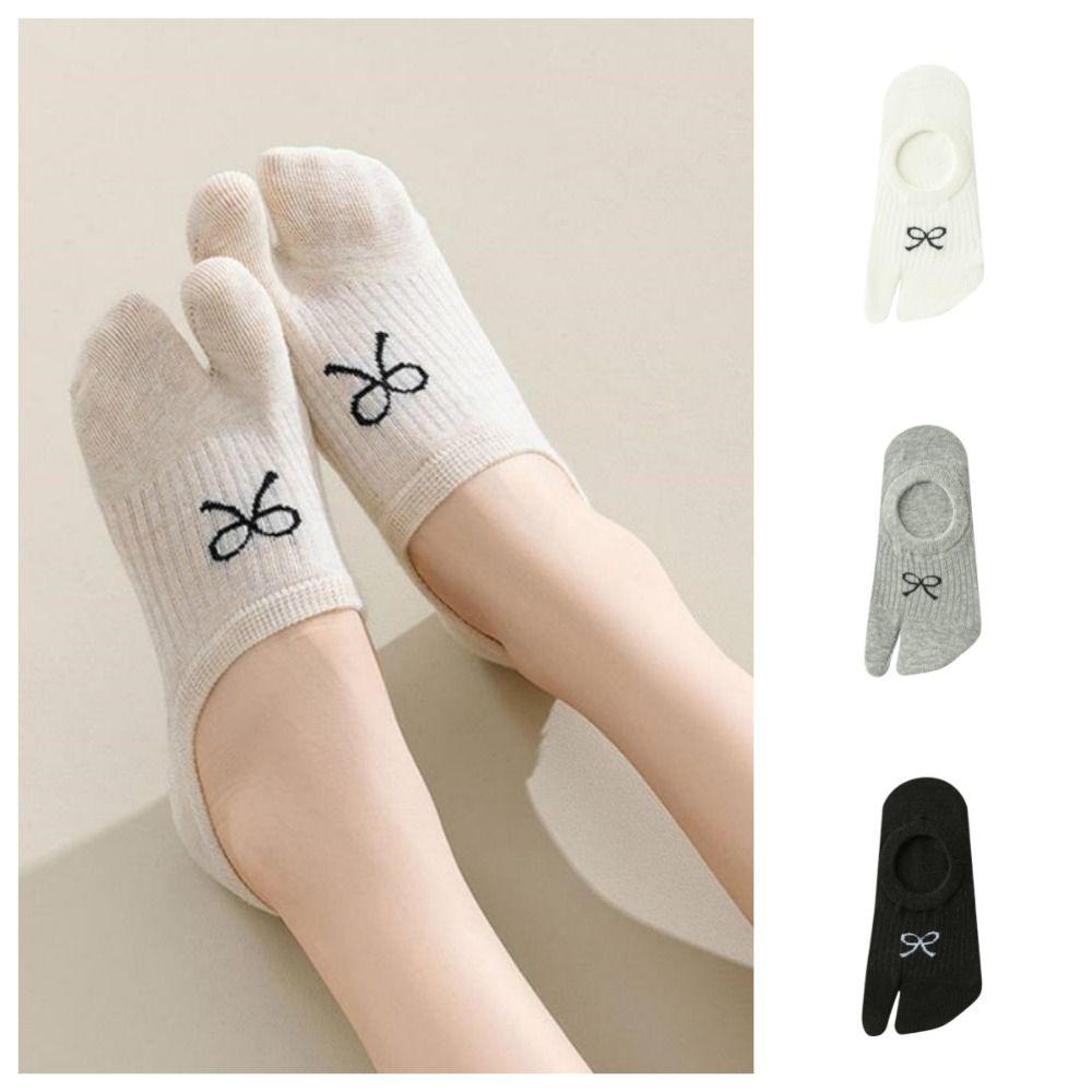 3Pairs Short Tube Sweet Bow Socks Breathable Split Toe Ankle Socks Cotton Two Toe Boat Socks  Women