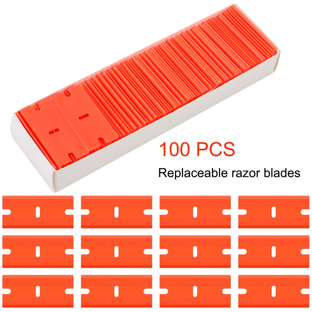 

Car Wrap Sticker Squeegee 100pcs Double Edged Plastic Razor Blade Window Glass Clean Scraper Label Clean Razor Glue Remover помаранчевий