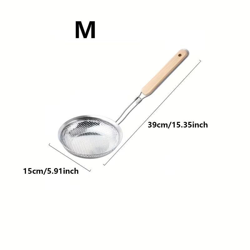 Escumadeira de Malha Fina em Aço Inoxidável com Cabo de Madeira Coador de Cozinha para Fritar Óleo de Cozinha Filtragem de Massa Macarrão