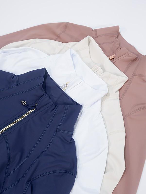 Damen 2.0 Classic Jacke mit goldenem Reißverschluss - Dünnes, hochelastisches Nylon für Frühling/Sommer Sport & Yoga