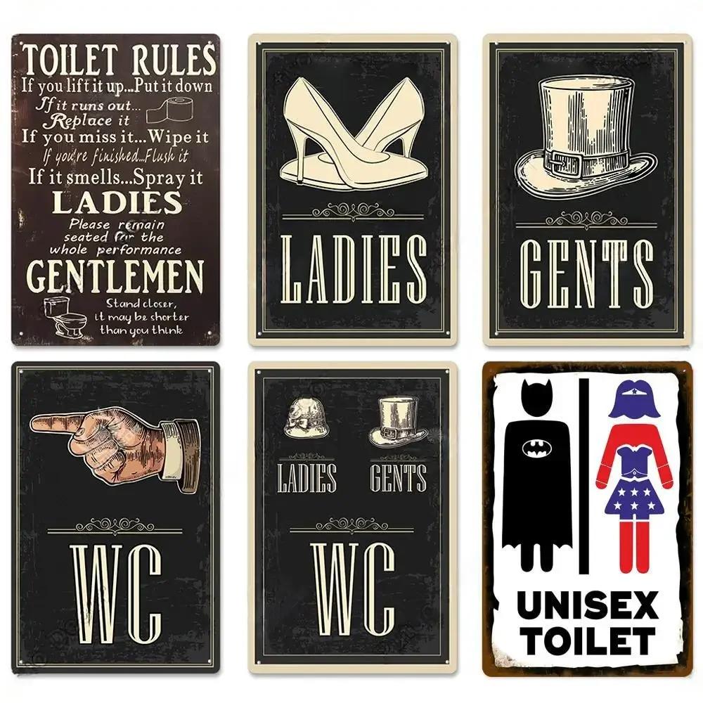 Vintage Toilet Sign Funny Metal Tin Sign Plaque WC Lavatory Toilettes Wall Art Bar Club Bathroom Restroom Toilet Wall Decoration