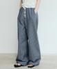 LOEIL Cozy Striped Wide Pants - Navy