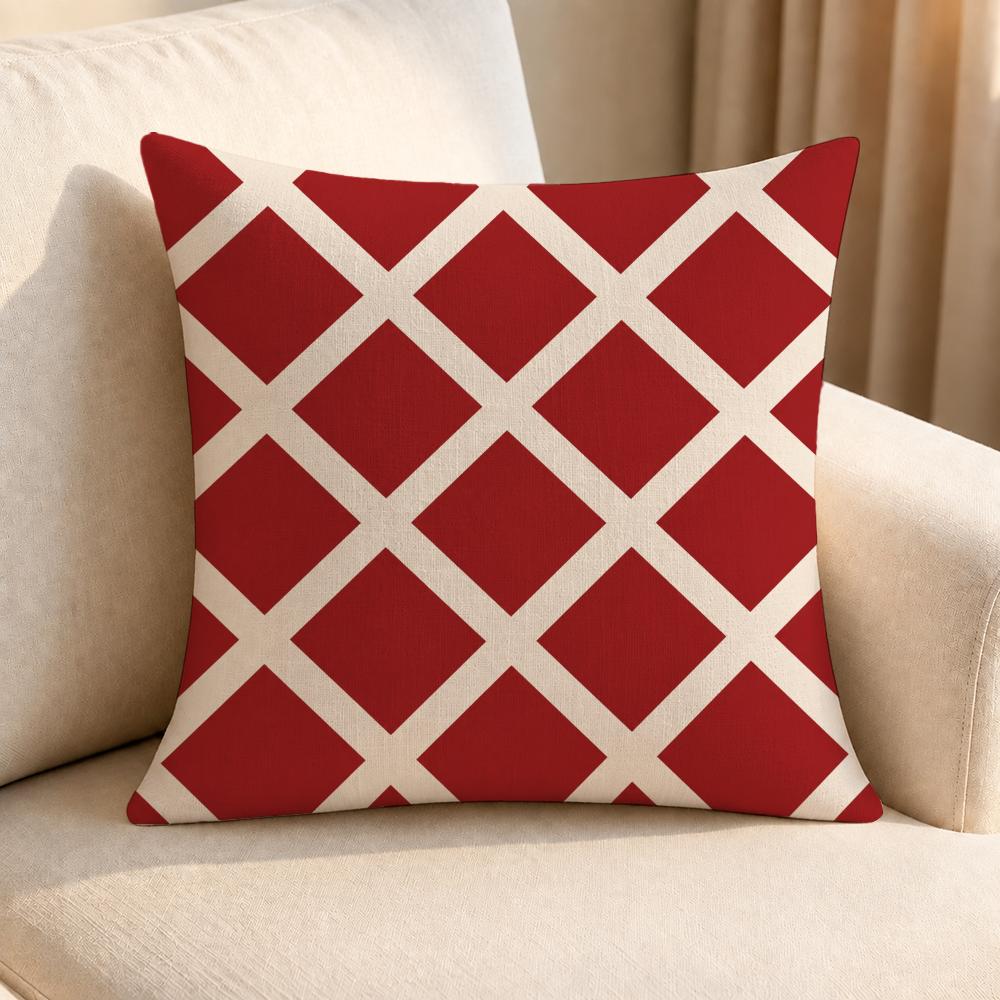 Pattern Geometric Pattern Red and White Cushion Cover Linen AntiMite Antibacterial Cushion Cover Invisible Zipper Sofa Decor