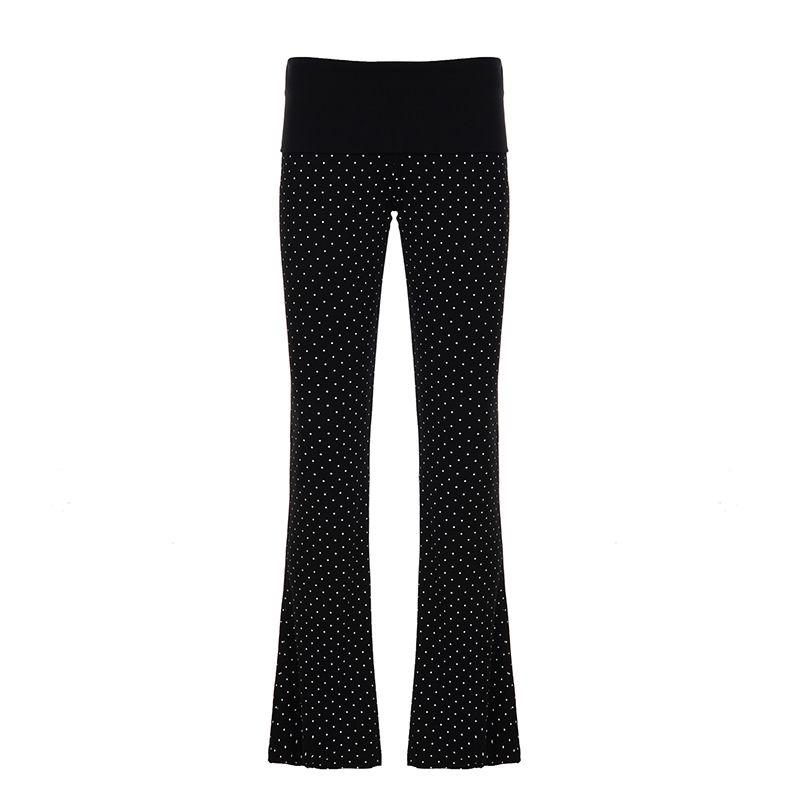 

H s European and American Women s Clothing French Chill Flanging Waist Polka Dot Casual Pants Daily Walking Low Waist Black Pants Black L