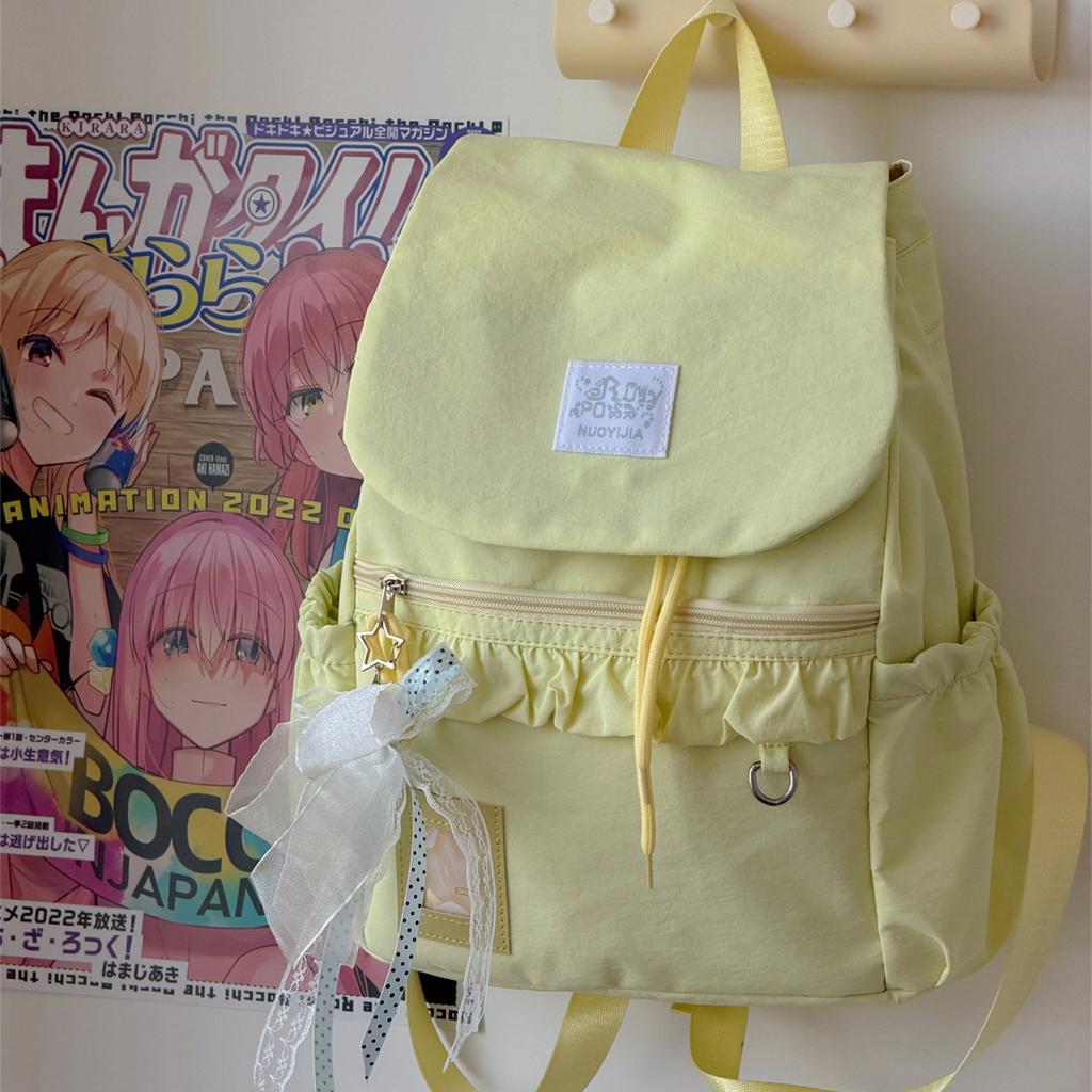 Schoolbag1011 New Lace Bow Drawstring Backpack Middle School Students Multi-compartment Class Travel High-value Backpack
