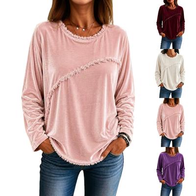 Women's Long Sleeve Neck Top, Color Loose Fit Blouse for Casual Everyday Wear