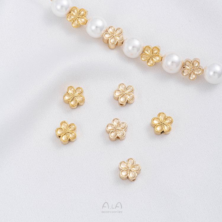 

14K Gold Filled Plum Blossom Spacer Beads for Jewelry Making - Strong Color Retention, Small Flower Beading for DIY Bracelets and Bangles.