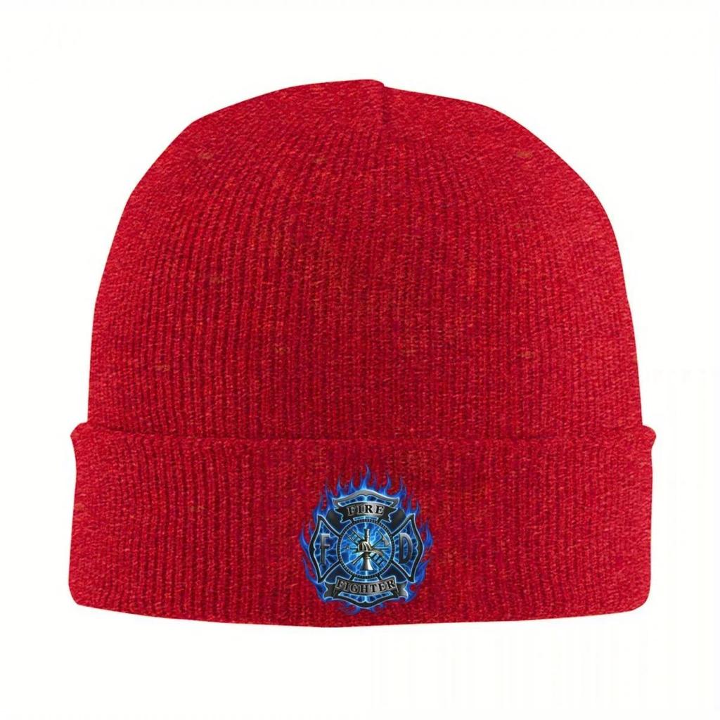 New Blue Firefighter Logo Knitted Hat Womens Unisexs Beanie Autumn Winter Hats Acrylic Fire Rescue Hip Hop Melon Cap