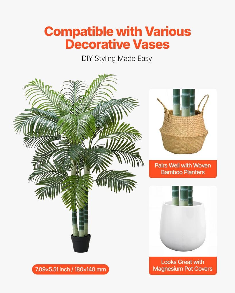 1829 mm Artificial Areca Palm Tree Fake Plant with White Planter Indoor