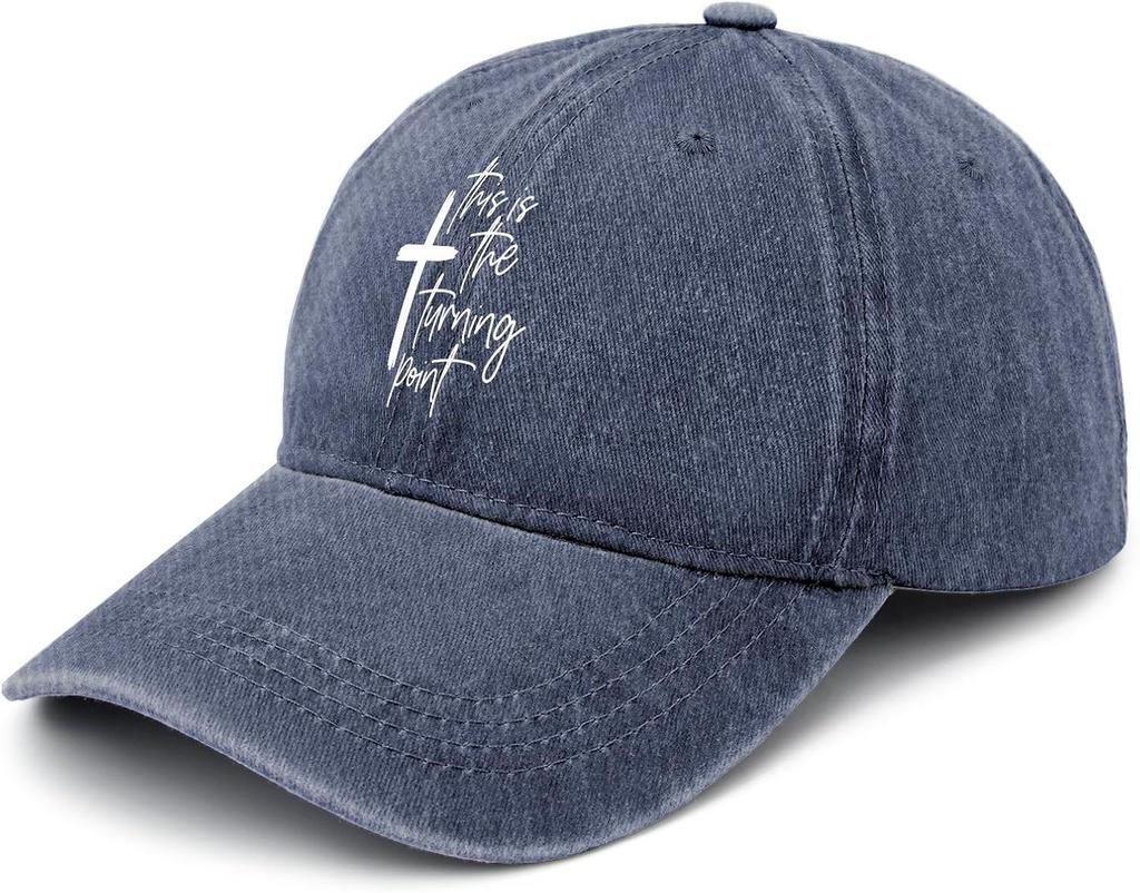 This Is The Turning Point Cross Graphic Washed Baseball Cap Distressed Casual Polyester Hat for Adults