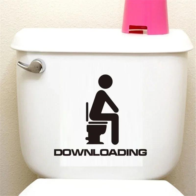 Funny Drop-down English Letters Man Sitting On The Toilet Toilet Wall Sticker Home Decoration