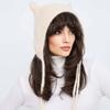 Laced Up Cat Ear Beanie Solid Color Plush Fluffy Hat Cozy Knit Winter Hat  For Women