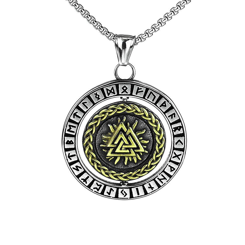Men's Retro Nordic Viking Rune Compass Pendant - 360° Rotating Stainless Steel.