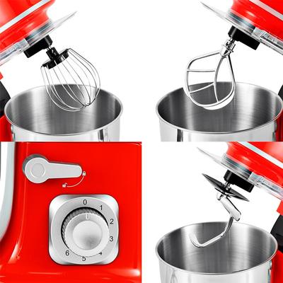 KitchenCook Robot Mixer 5l - 1300w - 6 Speeds - Removable Stainless Steel Bowl - Dough Hook - Wire Whisk - Red