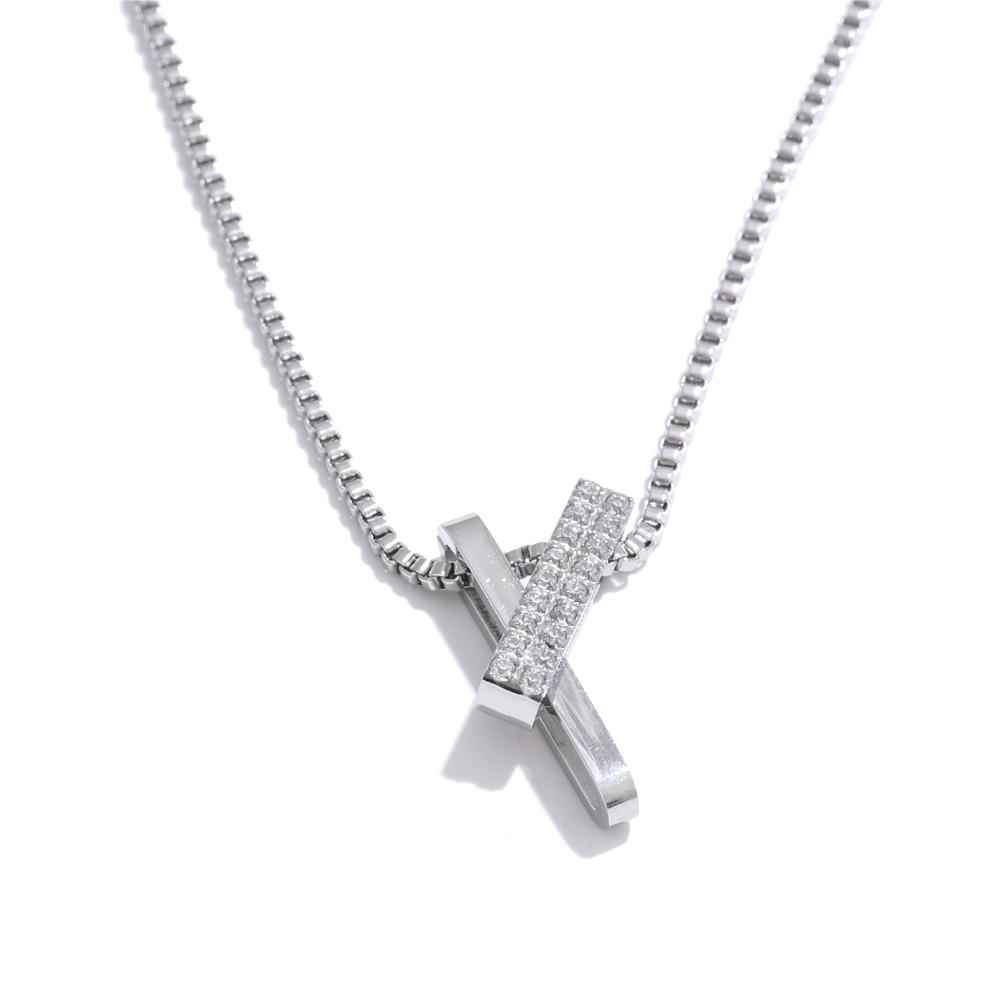 Yhpup Stainless Steel CNC Cubic Zirconia Delicate Pendant Necklace Fashion Temperament Geometric Jewelry Accessories Waterproof