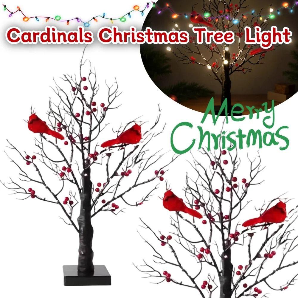 Red Berry Decoration Vintage Glowing Tree Bird Twinkle Tree Lamp  Home Table Decoration